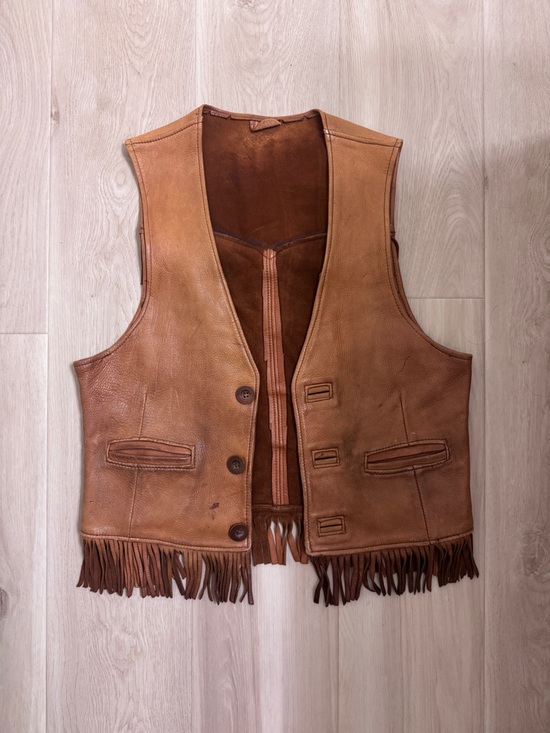 Vintage Jackets & Blazers - VTG Jimbo Handmade Genuine Leather Fringe Vest - Western Boho Cowgirl Festival